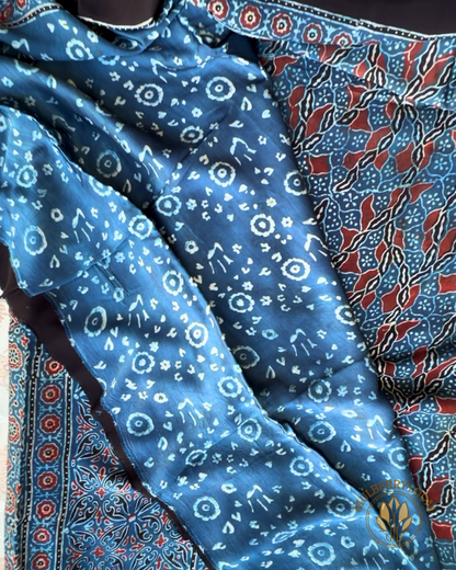 Indigo Ajrakh Handblock Modal Saree