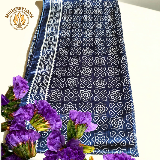 Cobalt Blue Ajrakh Print Mashru Stole