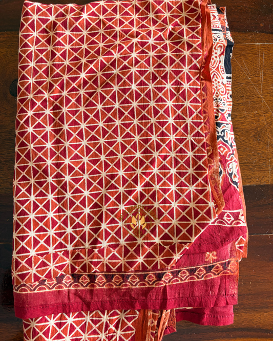 Red Ajrakh Handblock Print Cotton Dupatta