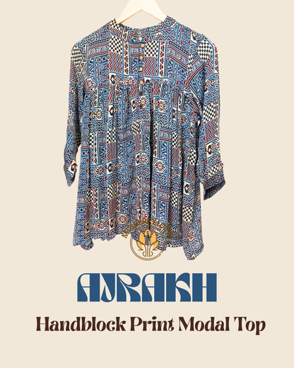 Ethereal Ajrakh Modal Blue Short Top