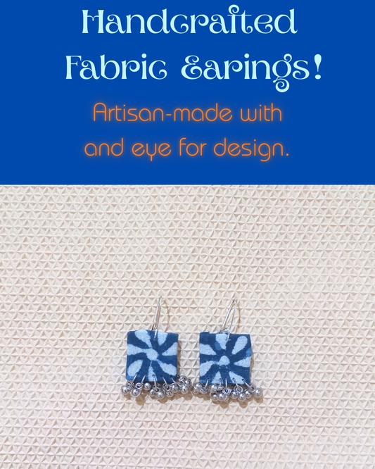 Blue Square Handcrafted Fabric Earrings