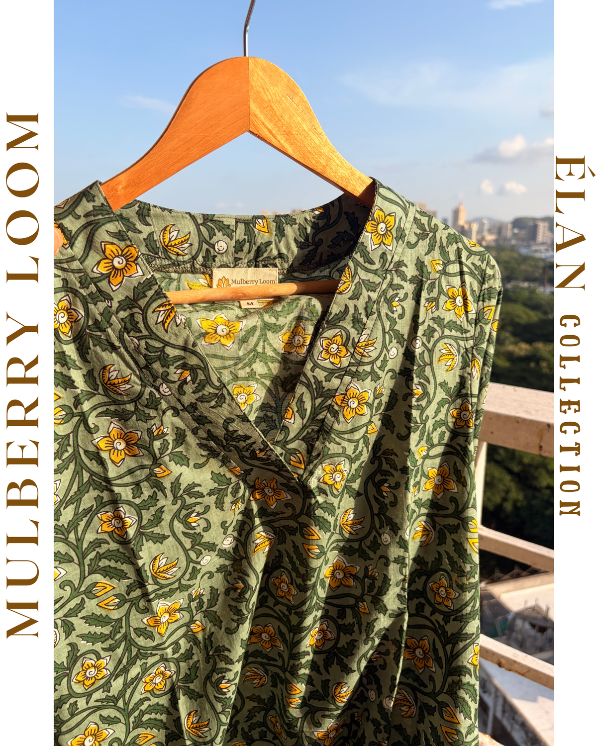 Élan Basil Green V-Neck Kurta