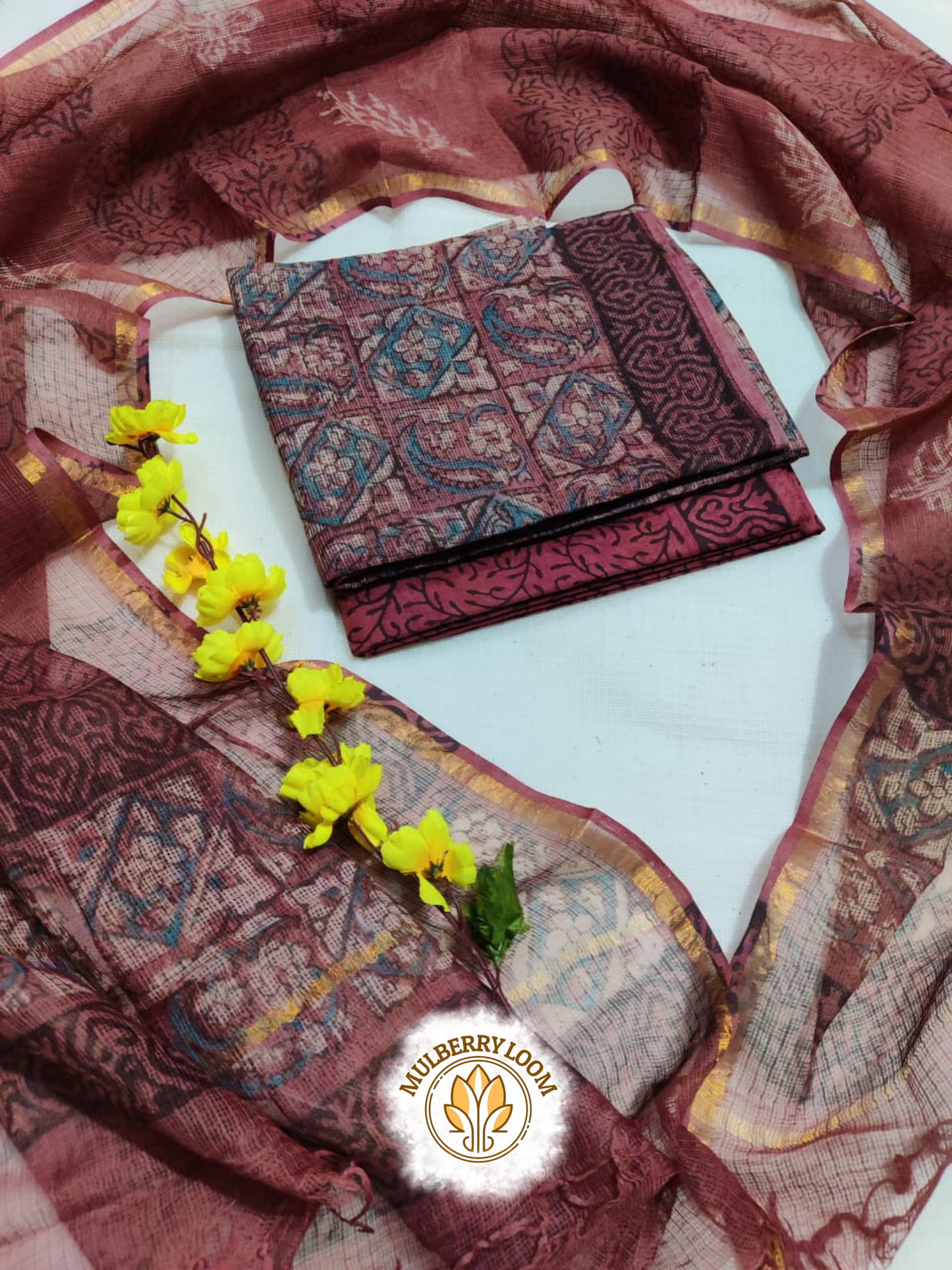 Rouge Graceful Handblock Printed Kota Doria Suit Set