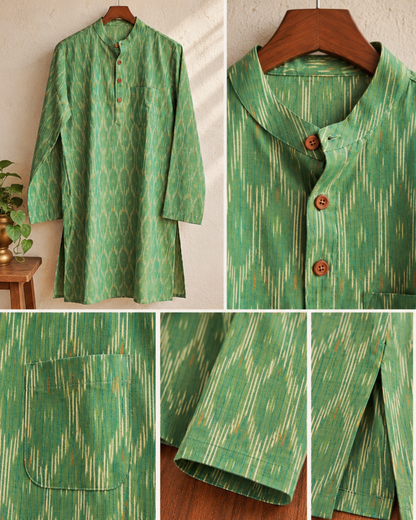 Tattva Green Ikkat Men's Long Kurta
