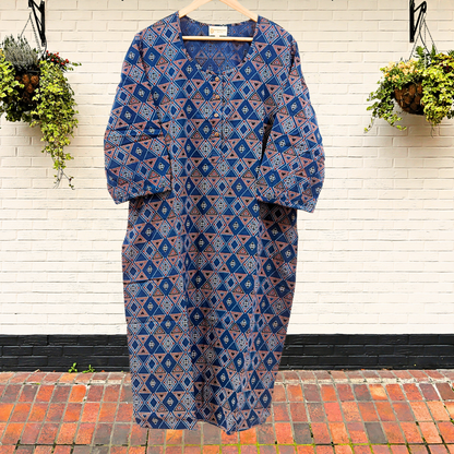 Exquisite Indigo Ajrakh Block Print Kurta