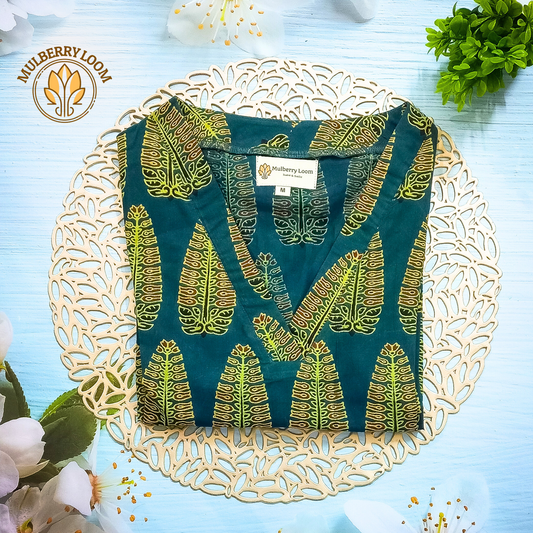 Green Ajrakh Handblock Print Kurta