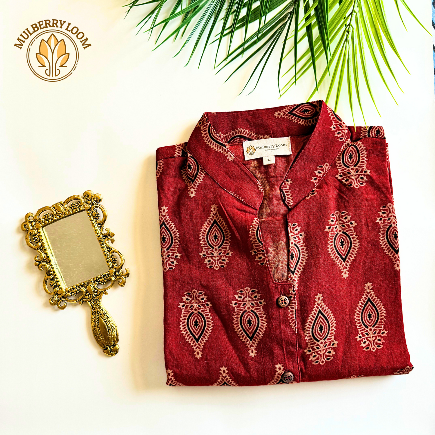 Red Black Ajrakh Handblock Print A-Line Dress