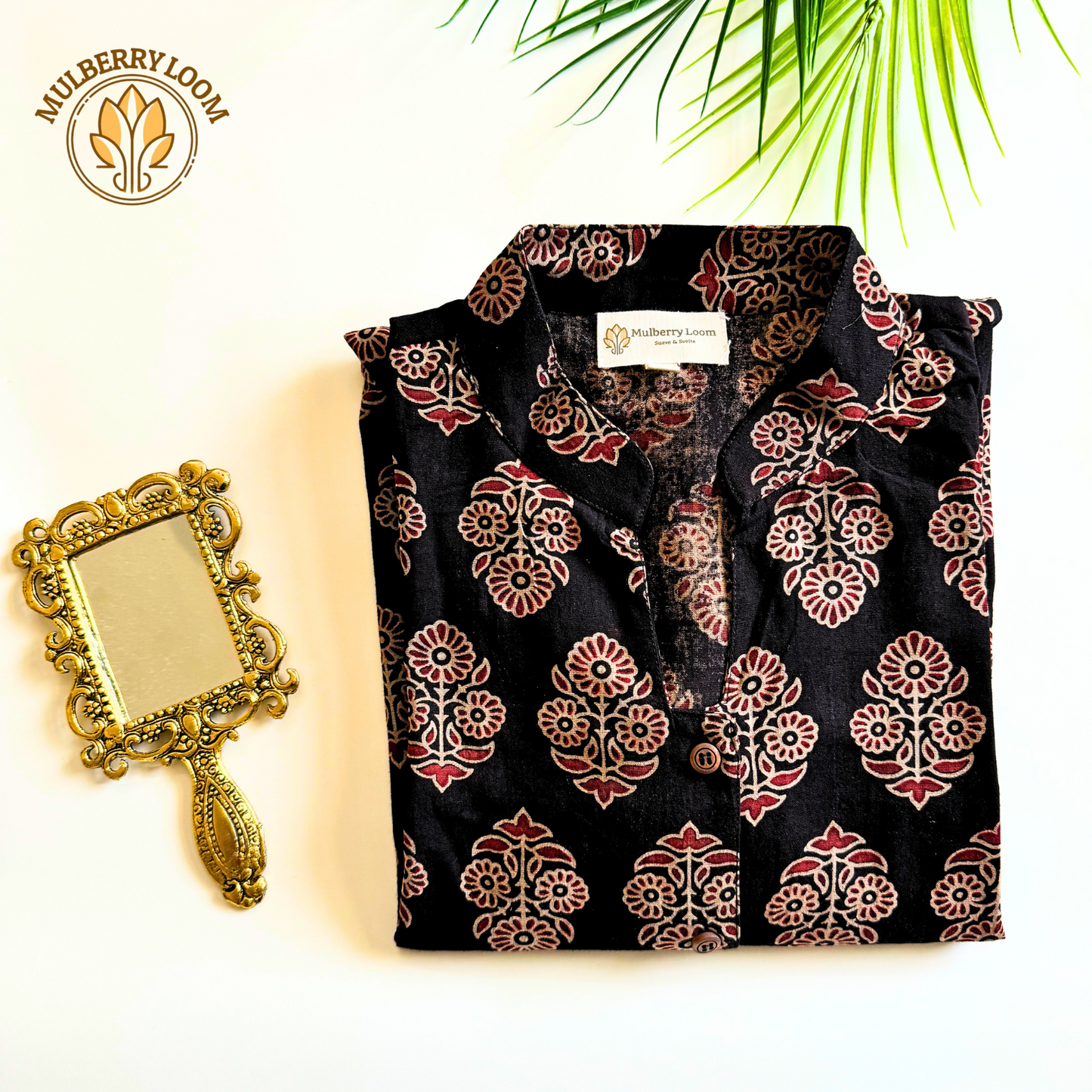 Black Red Ajrakh Handblock Print A-Line Dress