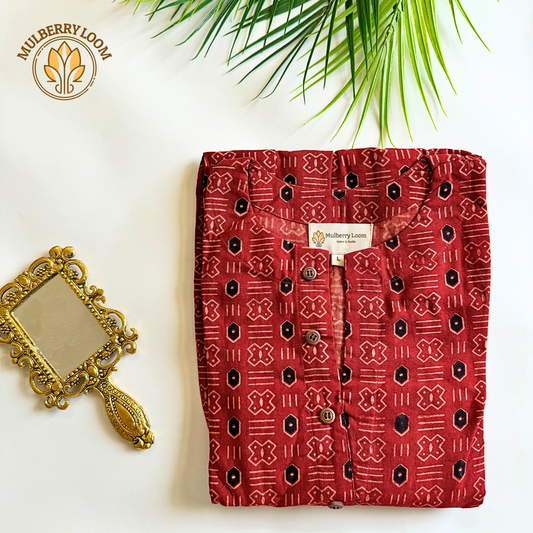 Crimson and Ebony Ajrakh Handblock Print Dress