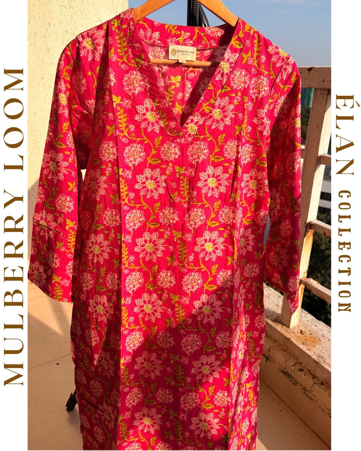 Élan Fuchsia V-Neck Kurta