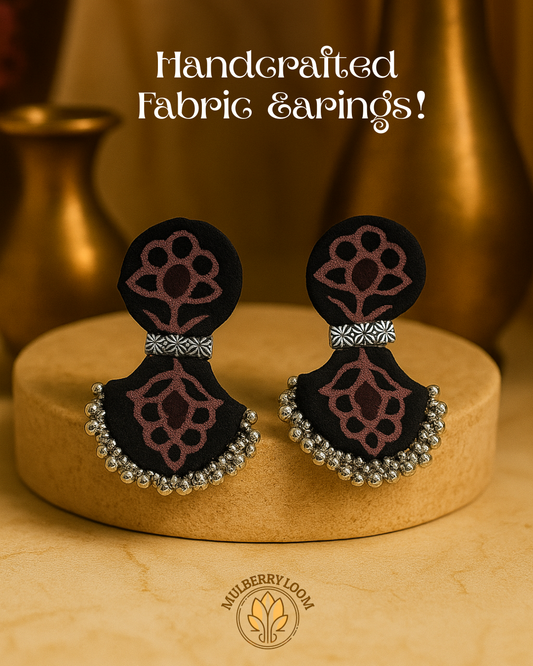 Nira Black and Maroon Handcrafted Fabric Earrings