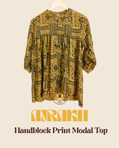 Ethereal Ajrakh Modal Yellow Short Top