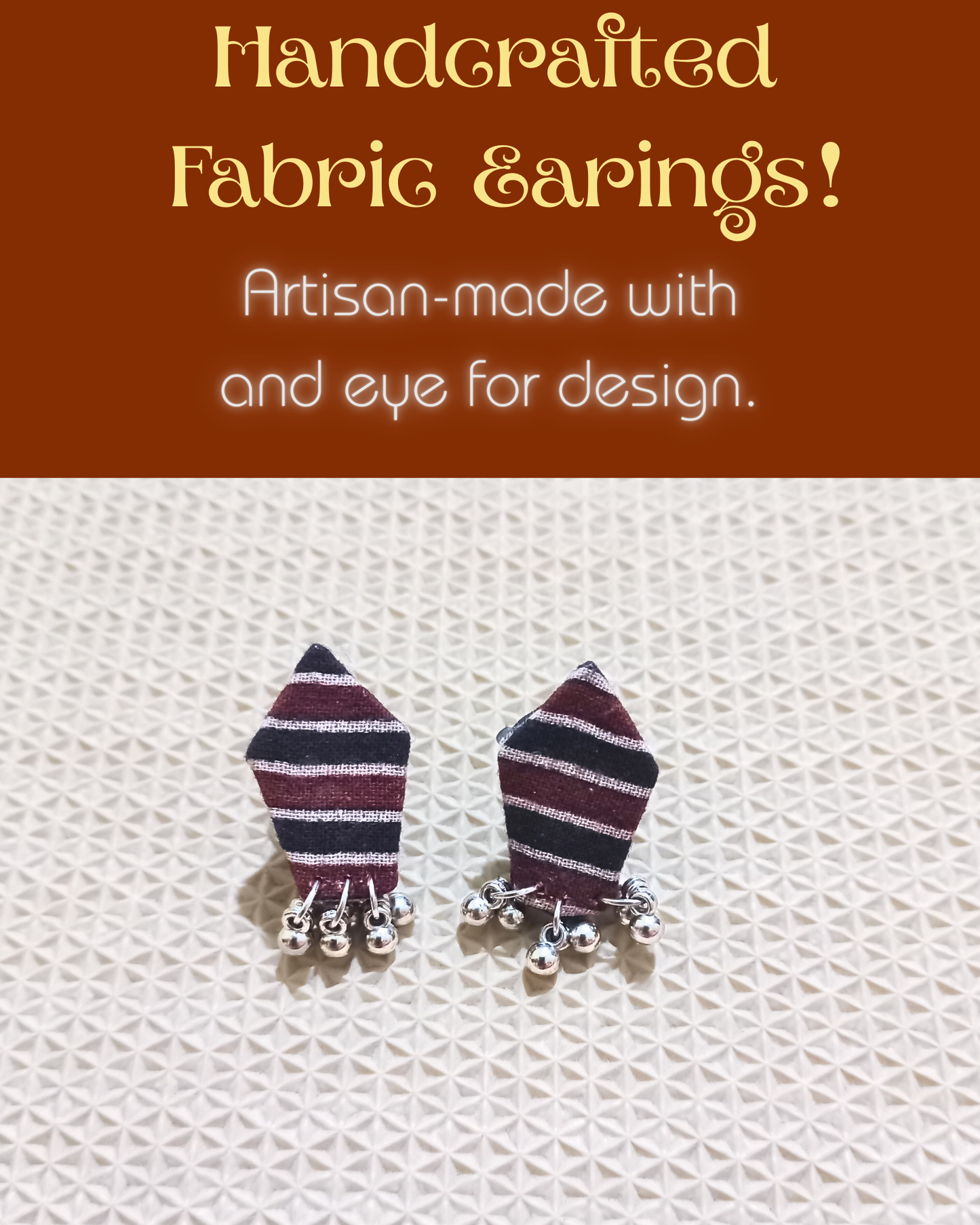 Maroon Stripes Handcrafted Fabric Earrings