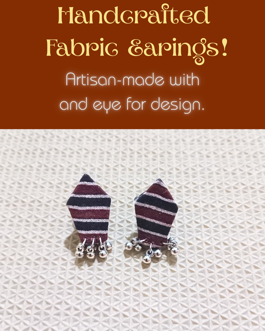 Maroon Stripes Handcrafted Fabric Earrings