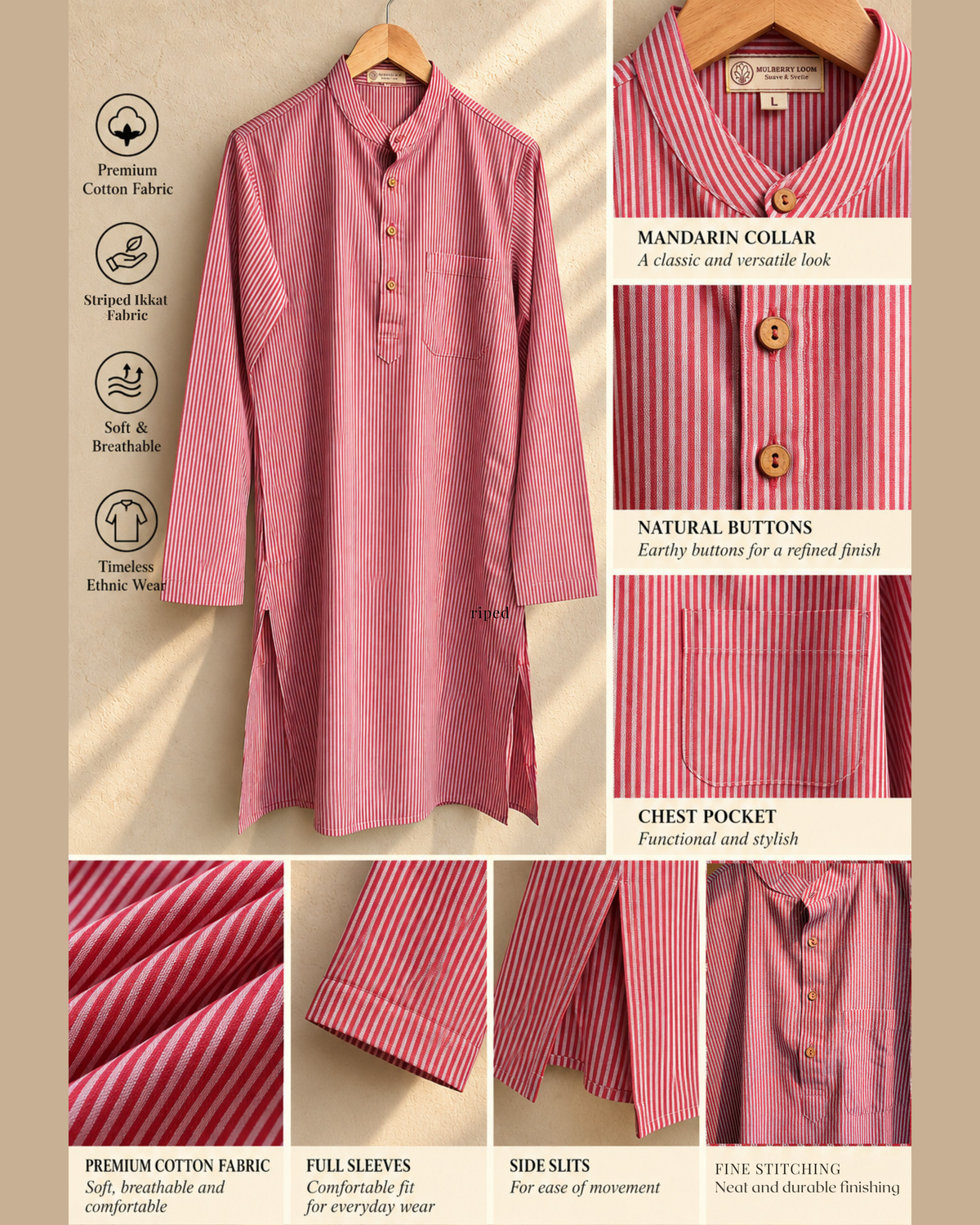 Tattva Striped Ikkat Men's Long Kurta