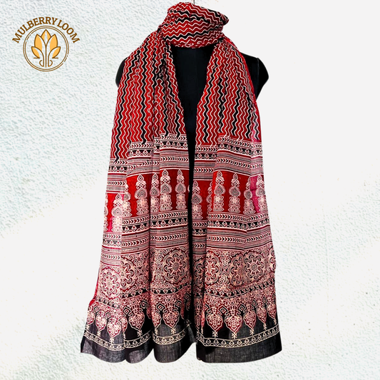 Maroon Ajrakh Handblock Print Cotton Dupatta