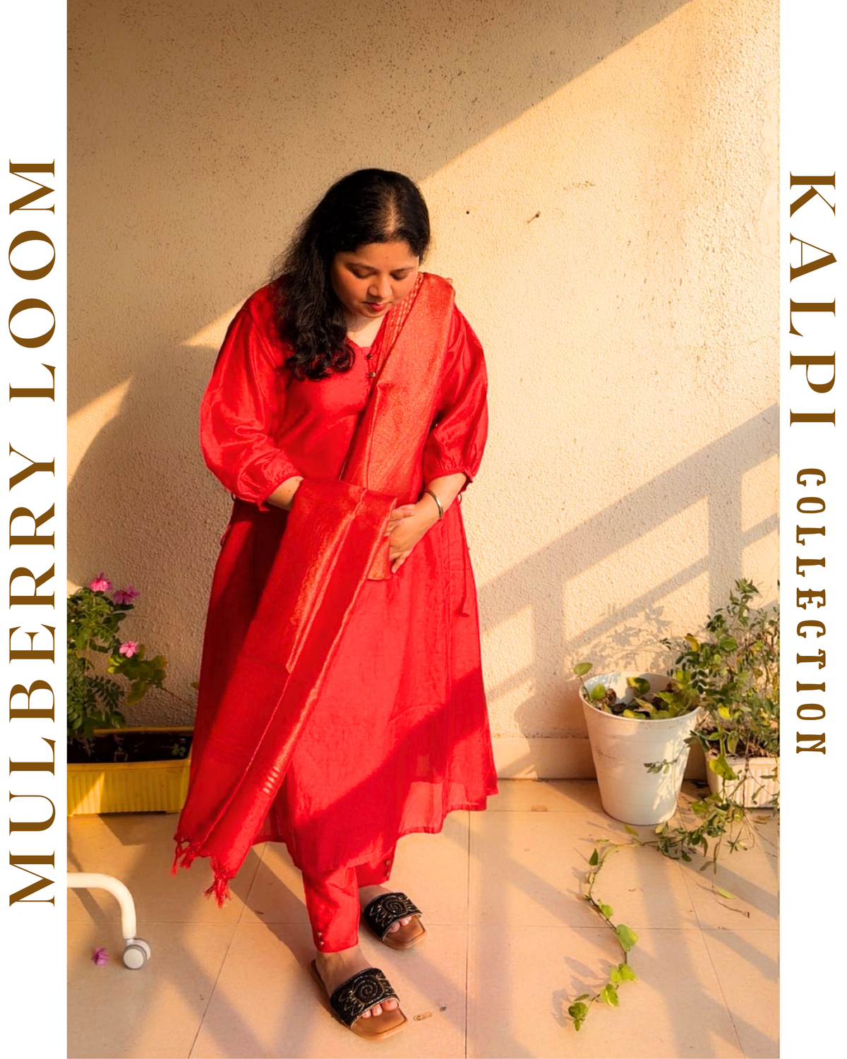 Kalpi Red Chanderi Three Piece Suit Set