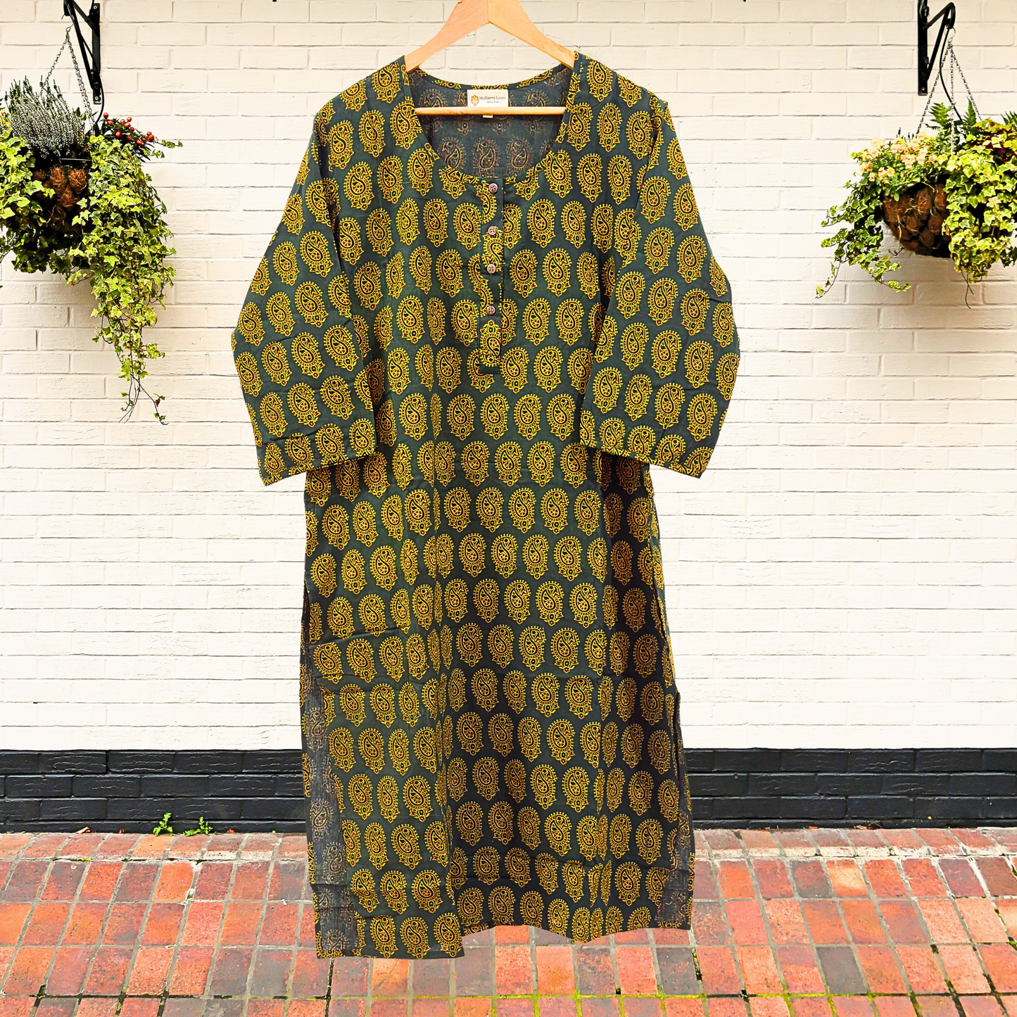 Exquisite Olive Green Ajrakh Block Print Kurta