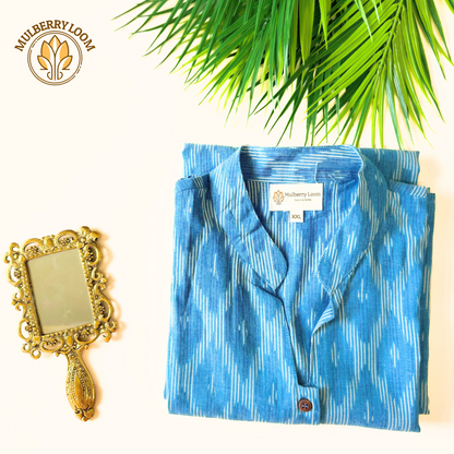 Classic Charm Blue Ikkat Dress