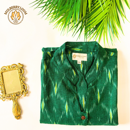 Classic Charm Green Ikkat Dress