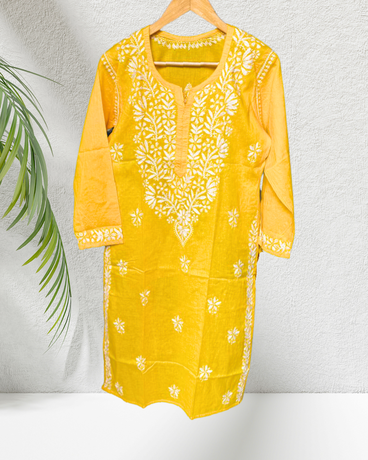 Yellow Cotton Chikanari Kurta