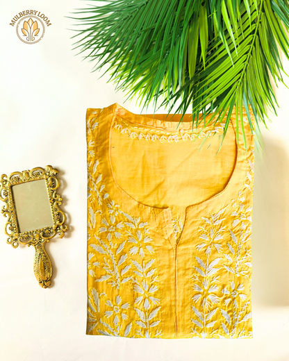 Yellow Cotton Chikanari Kurta