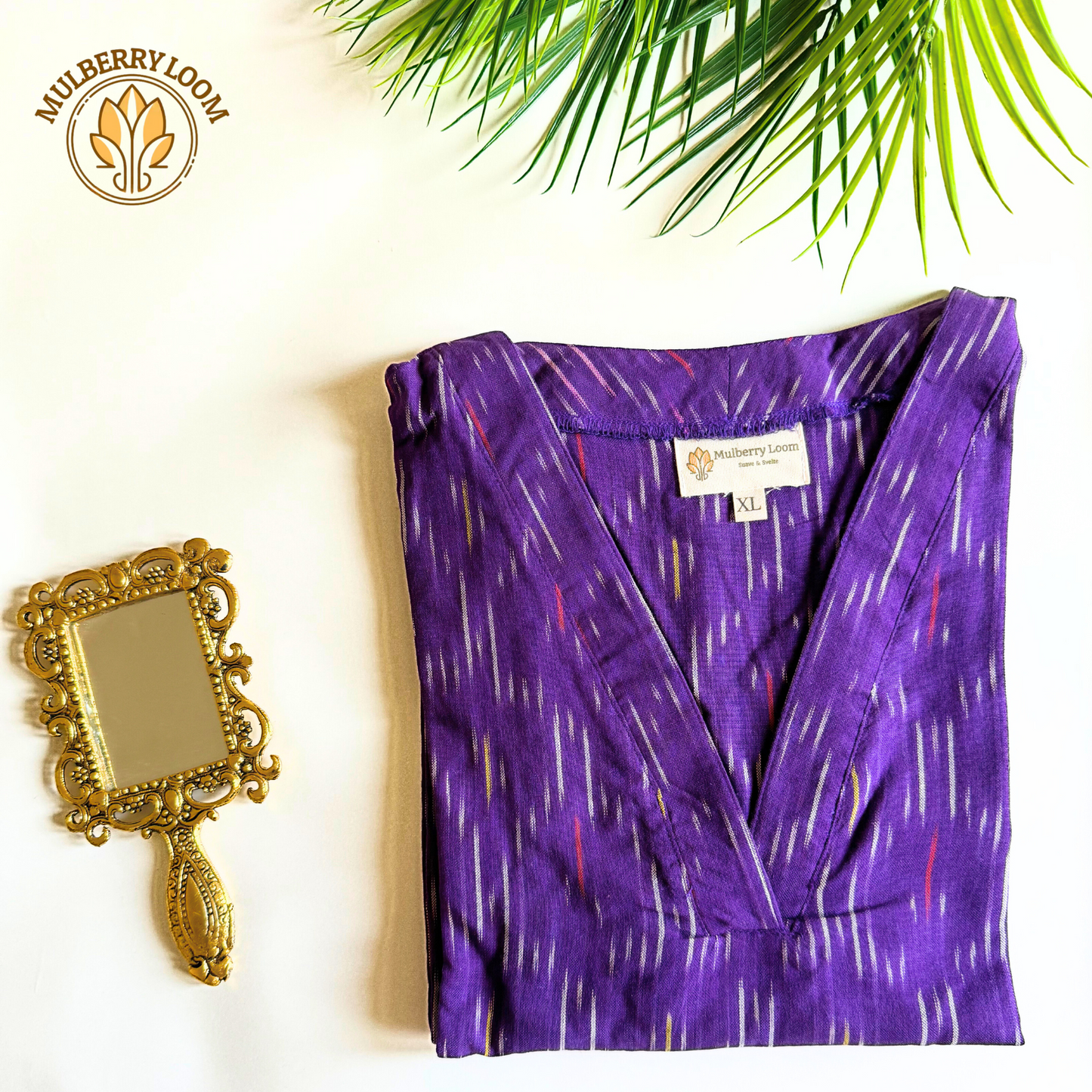 Purple Ikkat V-Neck Kurta