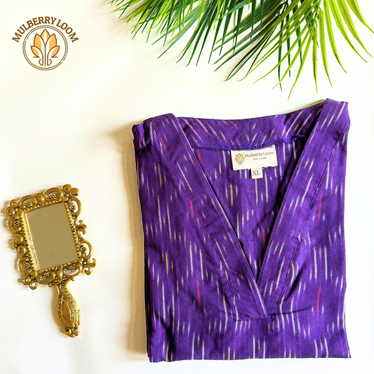 Purple Ikkat V-Neck Kurta