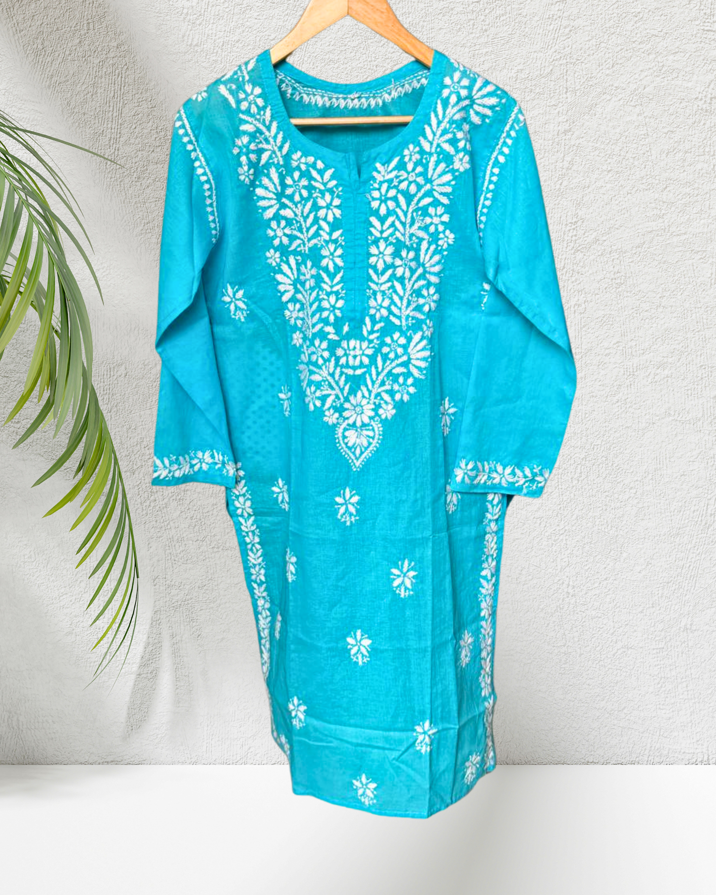 Blue Cotton Chikanari Kurta