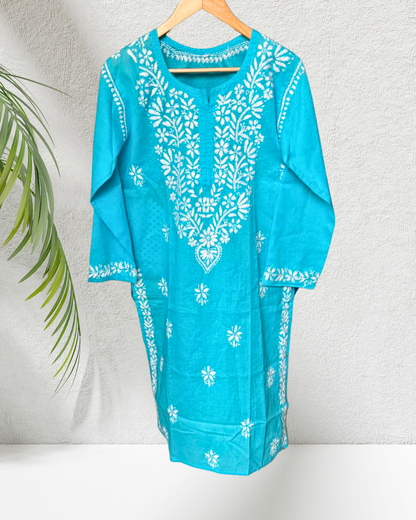 Blue Cotton Chikanari Kurta