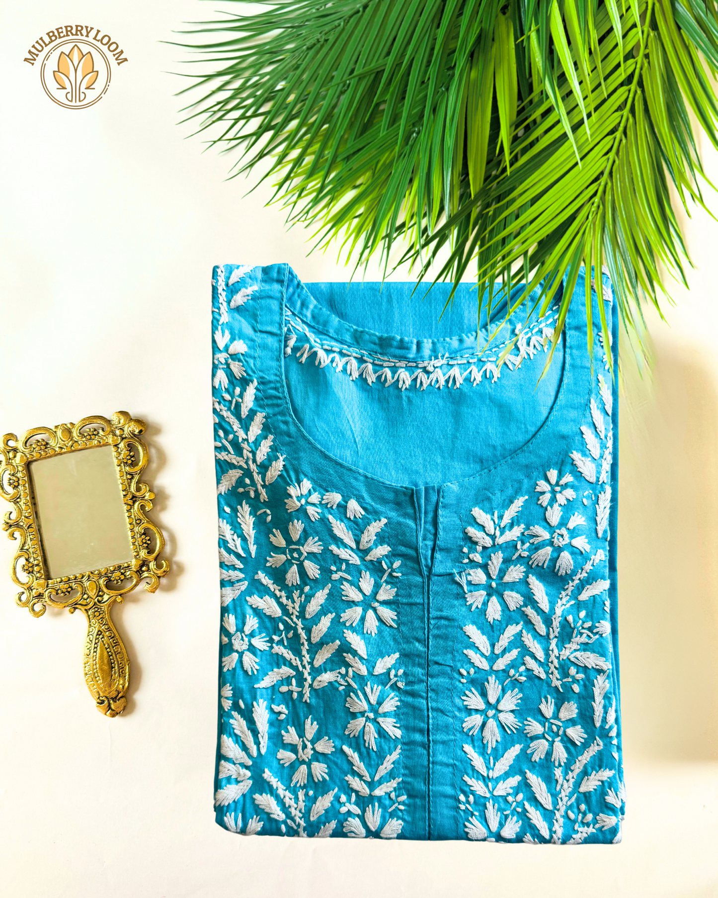 Blue Cotton Chikanari Kurta