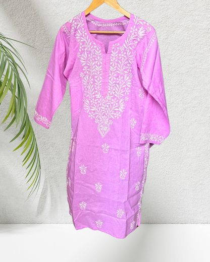 Pink Cotton Chikanari Kurta