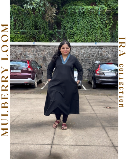Ira Ebony Plain Ikkat Dress