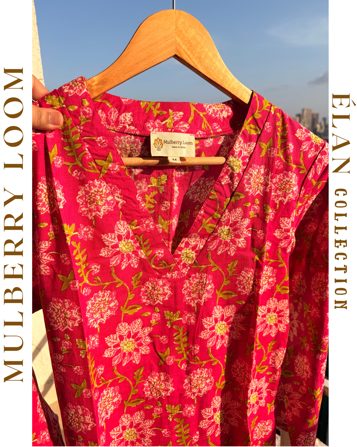 Élan Fuchsia V-Neck Kurta