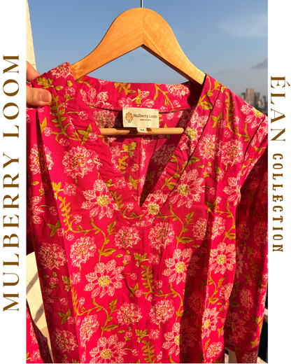 Élan Fuchsia V-Neck Kurta