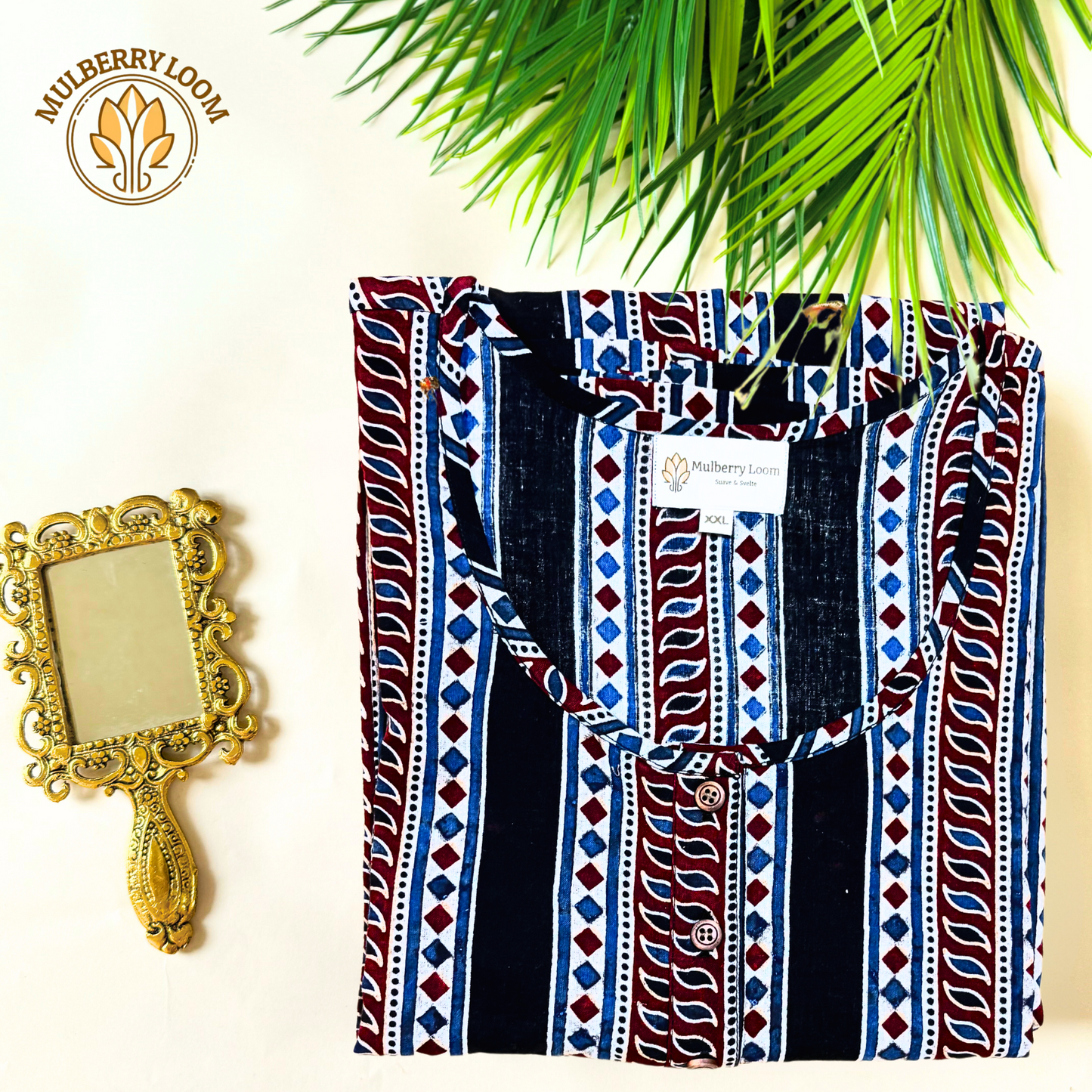 Exquisite Indigo Black and Maroon Hand Block Print Kurta