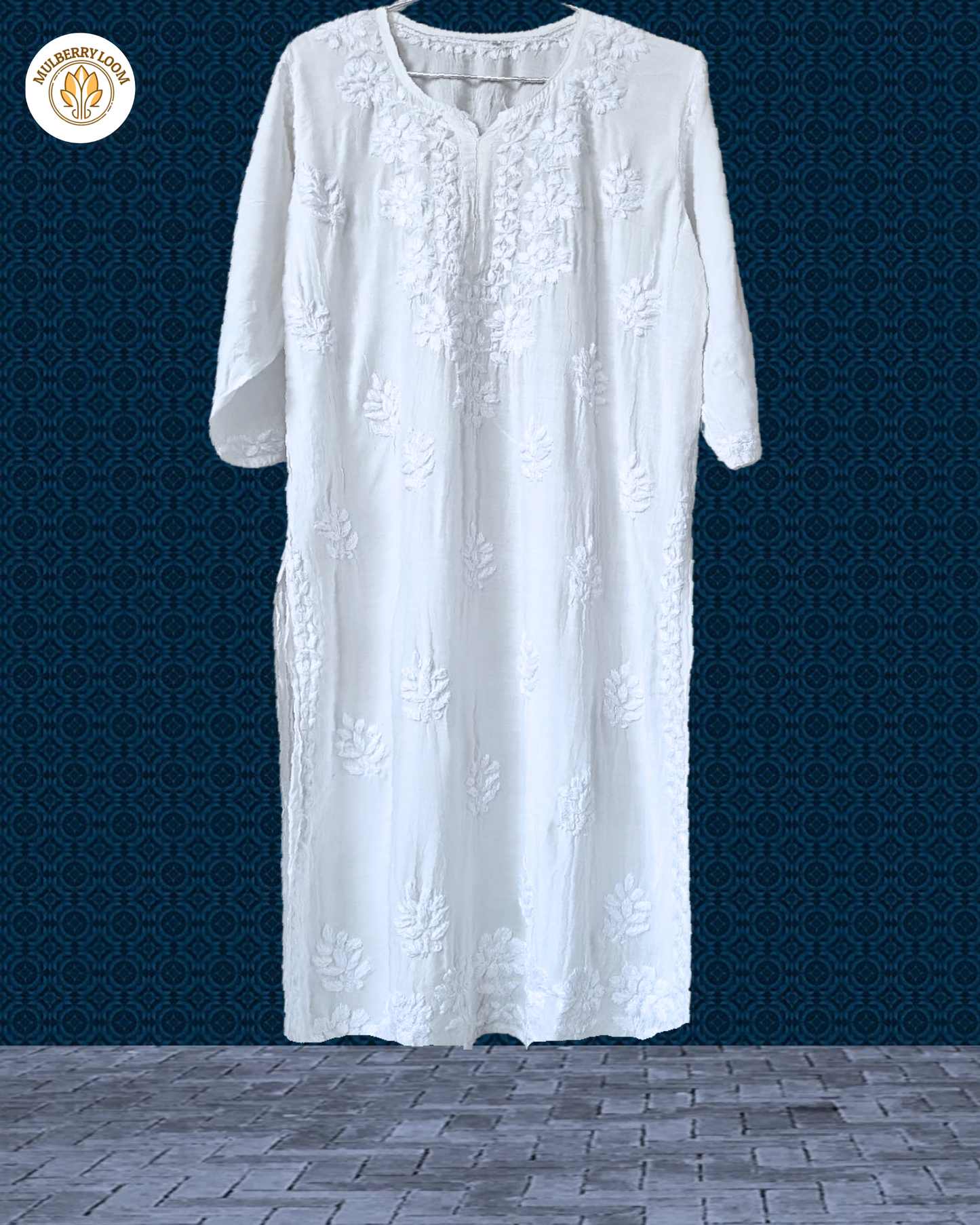 White Muslin Chikanari Kurta