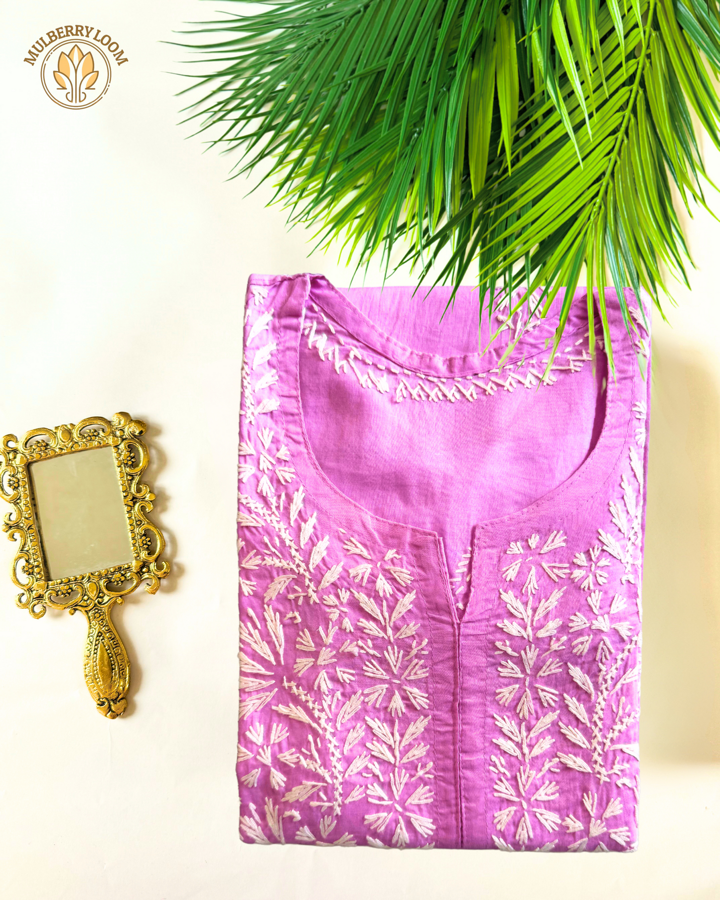 Pink Cotton Chikanari Kurta