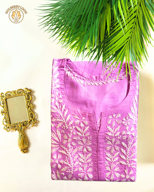 Pink Cotton Chikanari Kurta