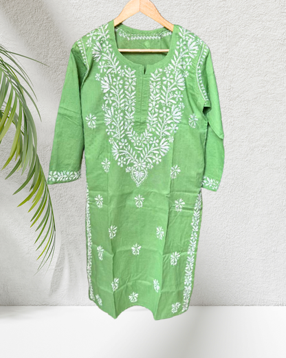 Green Cotton Chikanari Kurta