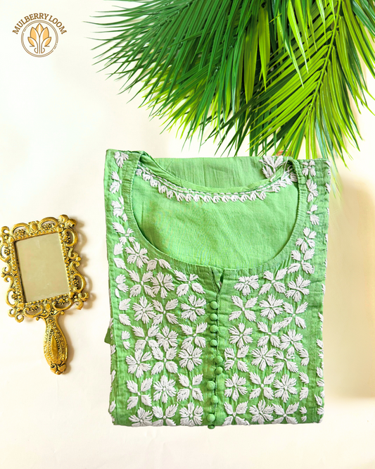 Green Cotton Chikanari Kurta