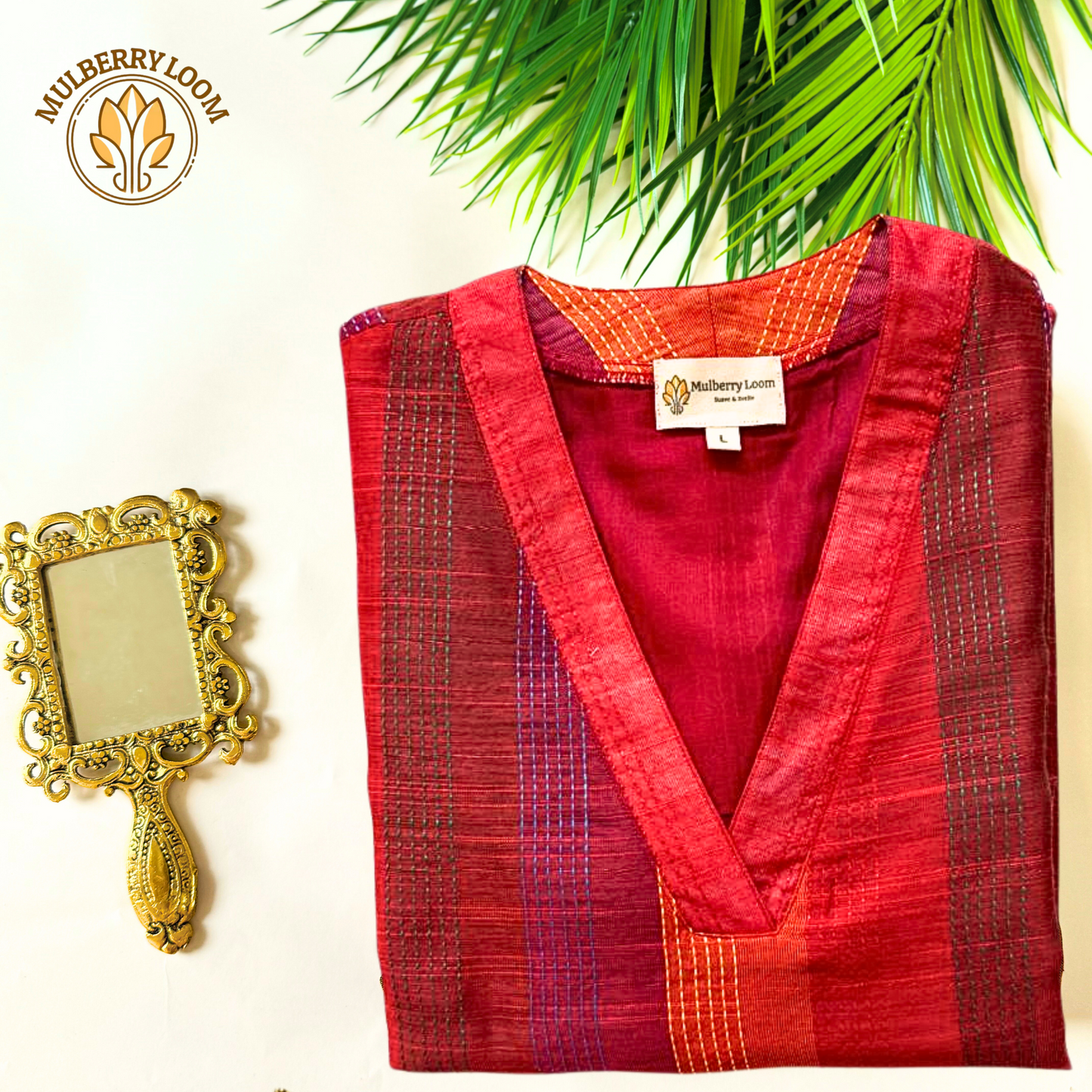 Red Kantha Elegance Kurta