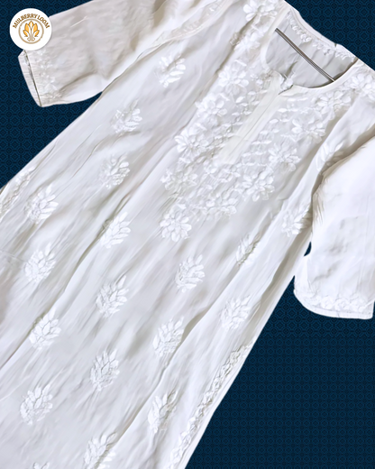 White Muslin Chikanari Kurta
