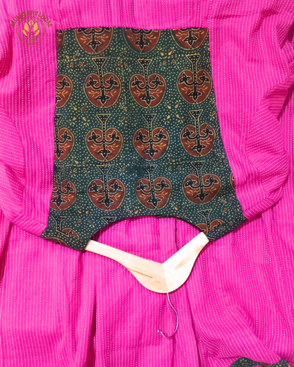 Exquisite Pink and Dark Green Hand Block Print Patch Kurta