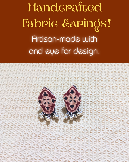 Maroon Beige Handcrafted Fabric Earrings