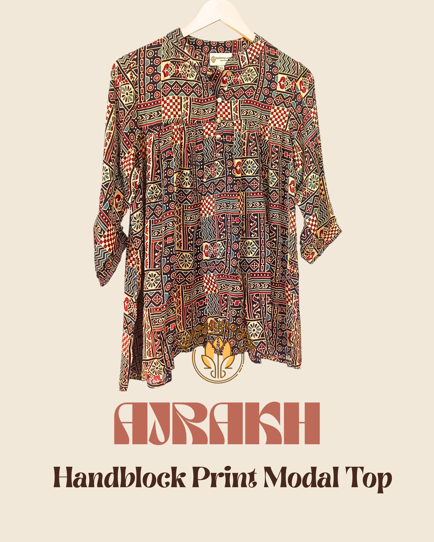 Ethereal Ajrakh Modal Beige and Maroon Short Top