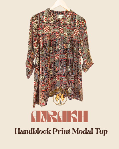 Ethereal Ajrakh Modal Beige and Maroon Short Top