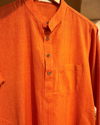 Tattva Orange Plain Ikkat Men's Long Kurta
