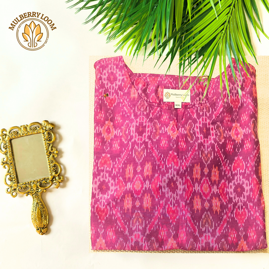 Radiant Pink Ikkat Silk Kurta