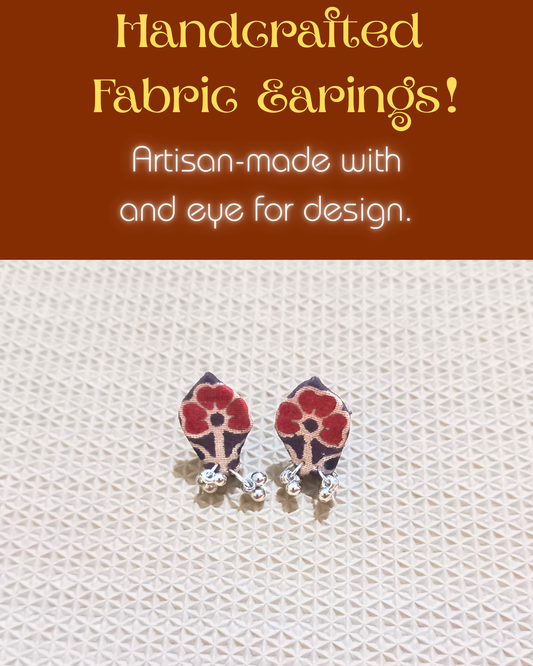 Maroon Flower Handcrafted Fabric Earrings